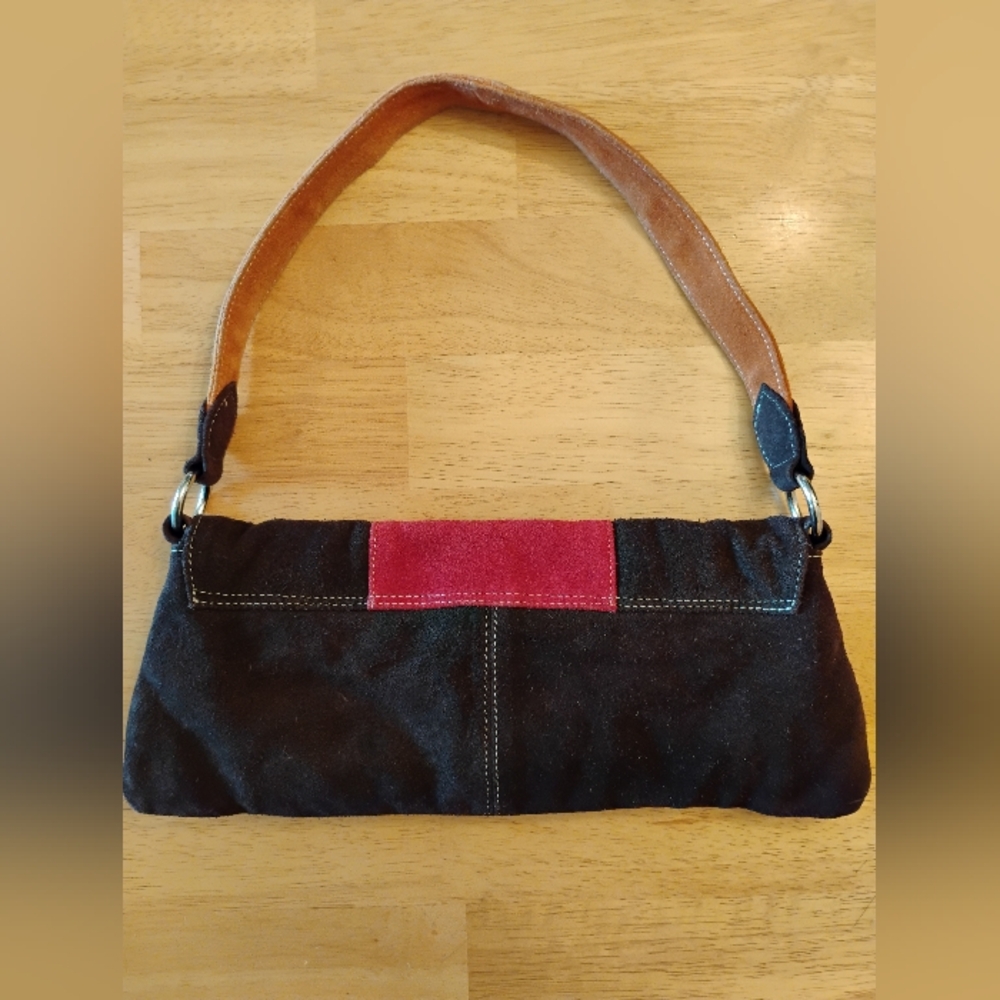 Vintage Y2K Genuine Leather Brown, Tan and Red Shoulder Bag - Picture 12 of 16